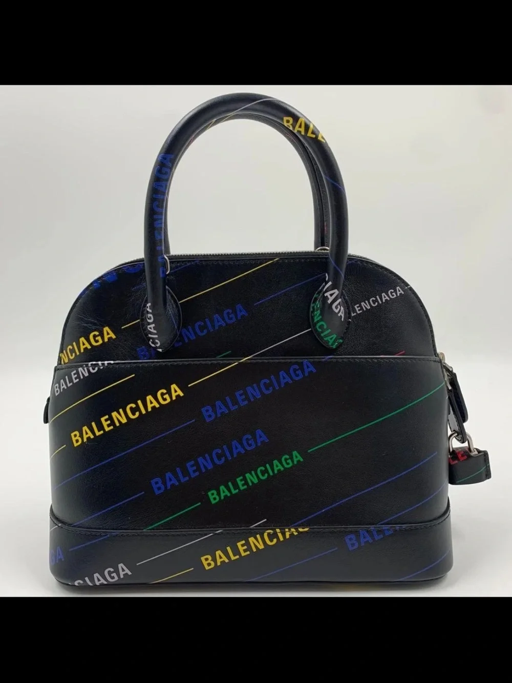 Balenciaga Black Multicolor Logo Dome Satchel with Top Handles